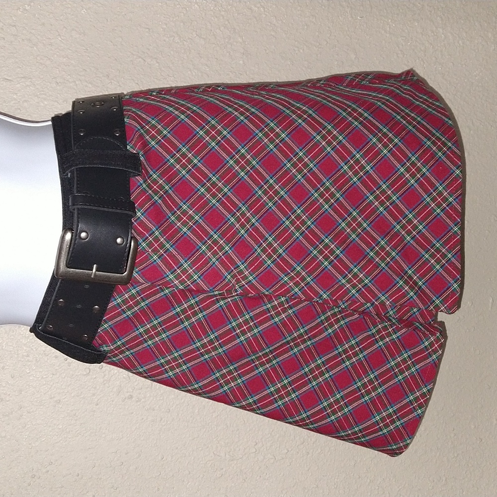 NWOT Plaid Belted Stretch Mini Skirt